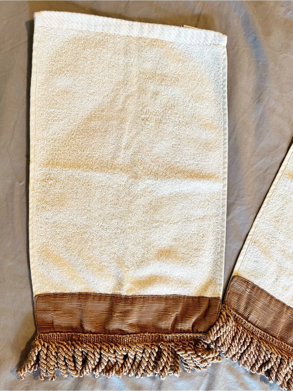 CROSCILL Set of 2 Cotton Towels Cream & Bronze Gold Brown Decorative Hand Towel